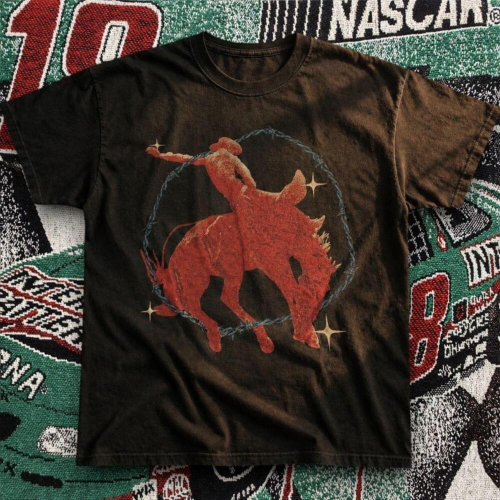 Rodeo Cowboy Horse Graphic Tee Dark Brown Unisex